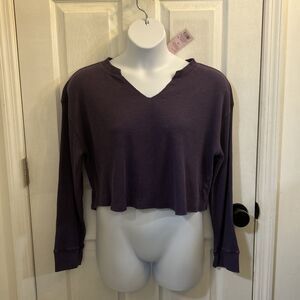 Wild Fable Women’s XL Purple Cropped Waffle Knit Thermal Long Sleeve Top NWT